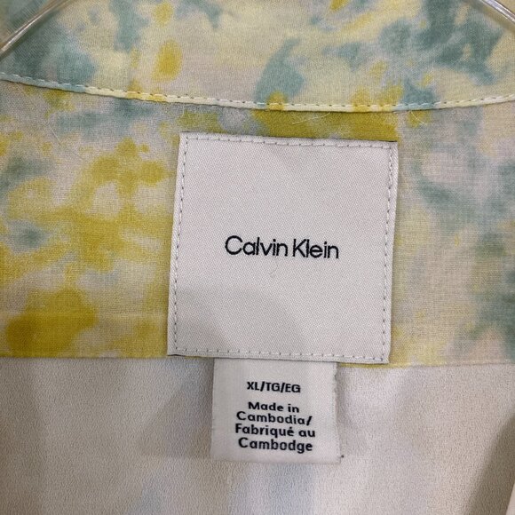 Calvin Klein Top size XL Multi Color Tie Dye Soft Flowy Elegant Button Down - Picture 4 of 12